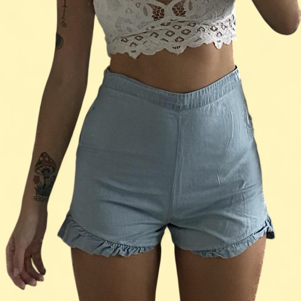Gianni Bini Blue Ruffle Bloomer Hem High Waist Vintage Shorts